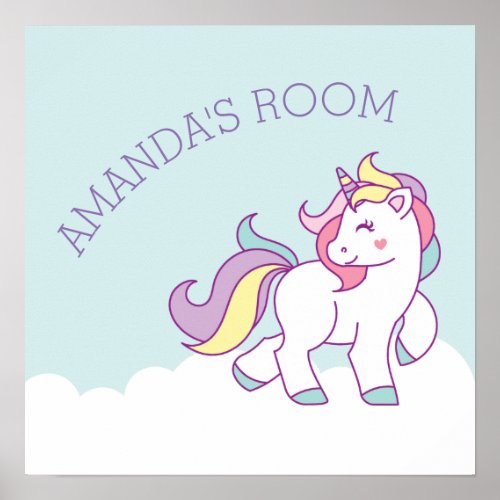 Cute Magical Unicorn Pastel color Personalized Poster