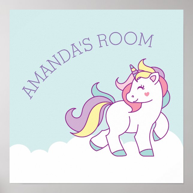 Cute Magical Unicorn Pastel color Personalized Poster (Front)