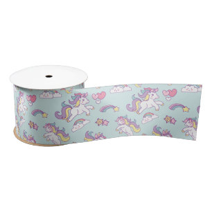 Cute Magical Unicorn Pastel color Personalized Satin Ribbon