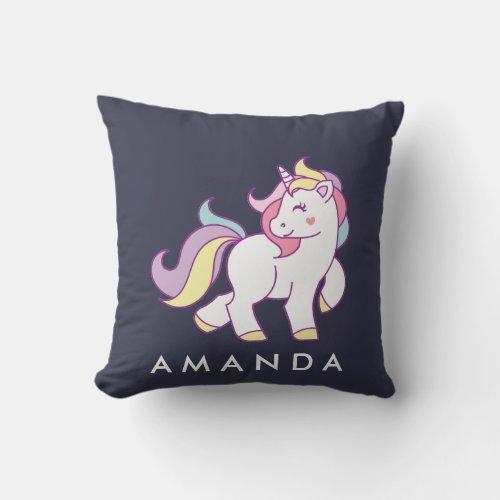 Cute Magical Unicorn Pastel color Personalized Throw Pillow