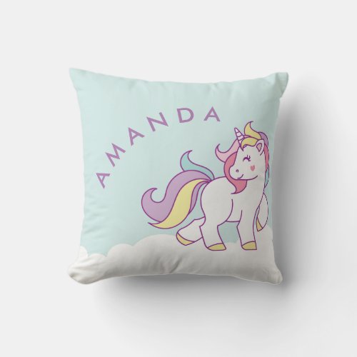 Cute Magical Unicorn Pastel color Personalized Throw Pillow