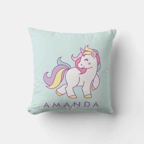 Cute Magical Unicorn Pastel color Personalized Throw Pillow