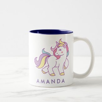 Cute Magical Unicorn Pastel color Personalized Two-Tone Coffee Mug