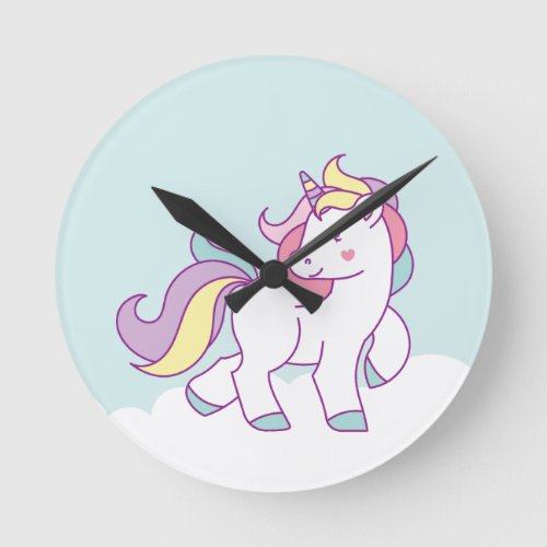 Cute Magical Unicorn Pastel color Round Clock