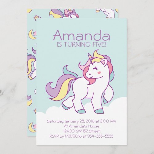 Cute Magical Unicorn Pastel GIRL Animals Birthday Invitation