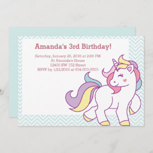 Cute Magical Unicorn Pastel GIRL Animals Birthday Invitation