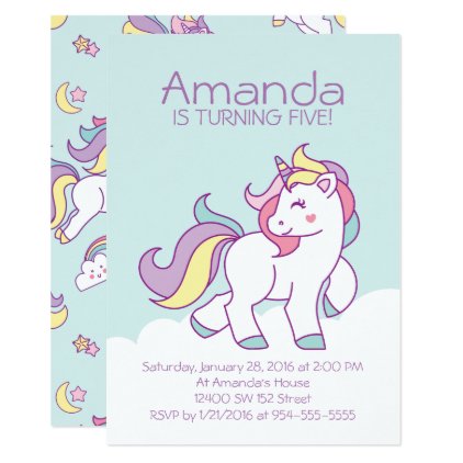 Cute Magical Unicorn Pastel GIRLY Animals Birthday Card