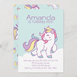 Cute Magical Unicorn Pastel GIRLY Animals Birthday Invitation