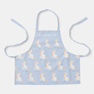 Cute Magical Unicorn Pastel Pink Purple Gold Name Apron
