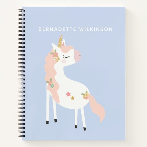 Cute Magical Unicorn Pastel Pink Purple Gold Name Notebook