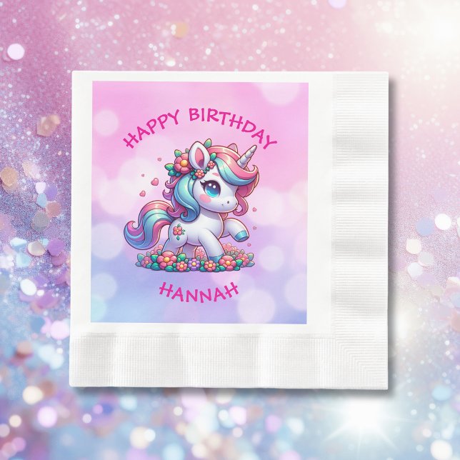Cute Magical Unicorn Personalized Girl's Birthday Napkins (Creator Uploaded)