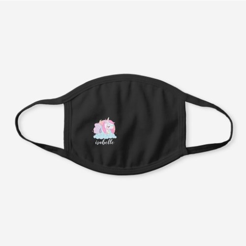 Cute Magical Unicorn Personalized Girly Black Cotton Face Mask