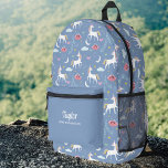 Cute Magical Unicorn, Personalized Kids Name Text Printed Backpack<br><div class="desc">Super fun, cute backpack featuring a magical unicorn print and your child's name and extra bonus line of text. Add a phone number, saying, etc. or delete. Roomy enough for books, computer, sports gear and more - or use as travel, sleepover bag. Stylish and colorful, yet very functional - win,...</div>