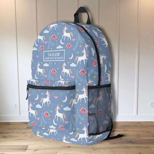Cute Magical Unicorn Personalized Kids Name Text Printed Backpack