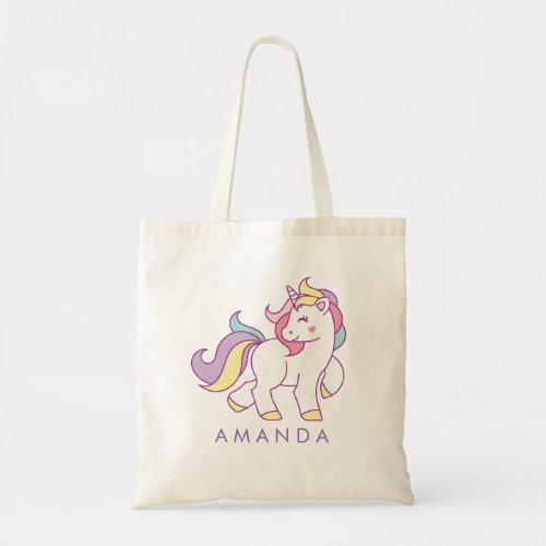 Cute Magical Unicorn Personalized NAME Tote Bag