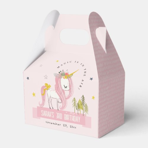 Cute Magical Unicorn Pink Blush Kids Birthday Favor Boxes