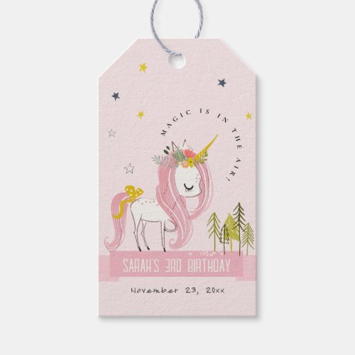 Cute Magical Unicorn Pink Blush Kids Birthday Gift Tags