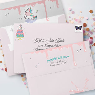 Cute Magical Unicorn Pink Girl Birthday Invitation Envelope