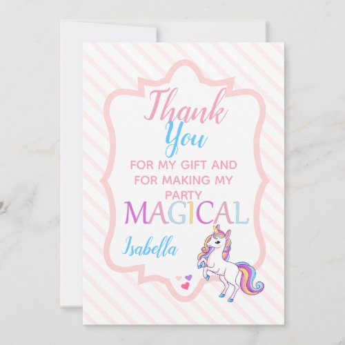 Cute Magical Unicorn Pink  Thank You Card