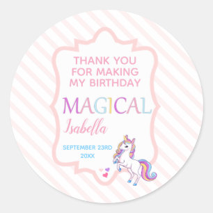 Cute Magical Unicorn Pink Thank You Classic Round Sticker