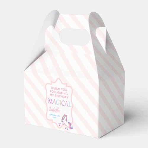 Cute Magical Unicorn Pink Thank You Favor Boxes