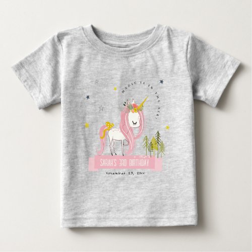 Cute Magical Unicorn Pink Yellow Kids Birthday Baby T_Shirt
