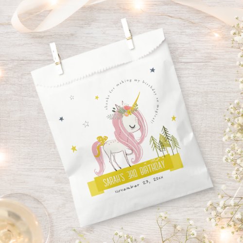 Cute Magical Unicorn Pink Yellow Kids Birthday Favor Bag