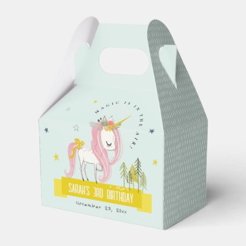 Cute Magical Unicorn Pink Yellow Kids Birthday Favor Boxes