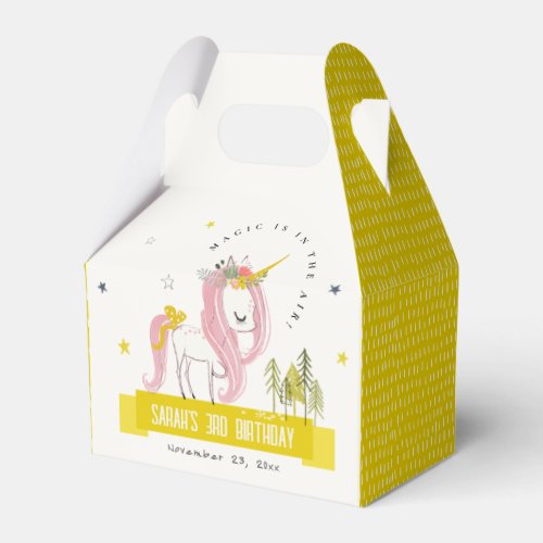 Cute Magical Unicorn Pink Yellow Kids Birthday Favor Boxes