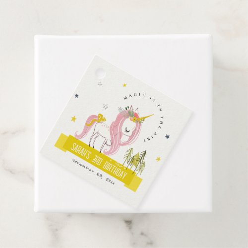 Cute Magical Unicorn Pink Yellow Kids Birthday Favor Tags