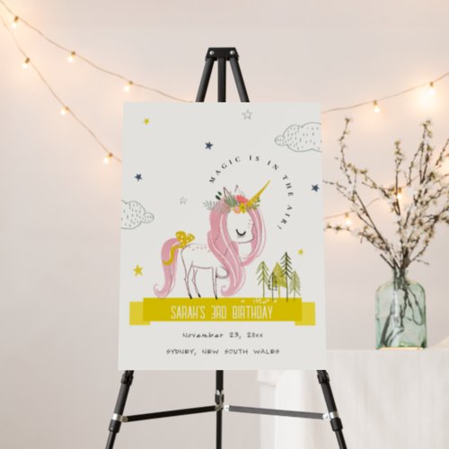 Cute Magical Unicorn Pink Yellow Kids Birthday Foam Board