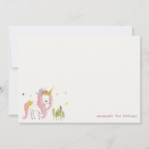 Cute Magical Unicorn Pink Yellow Kids Birthday Note Card