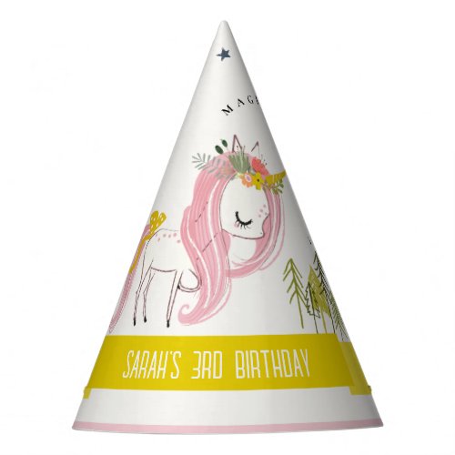 Cute Magical Unicorn Pink Yellow Kids Birthday Party Hat