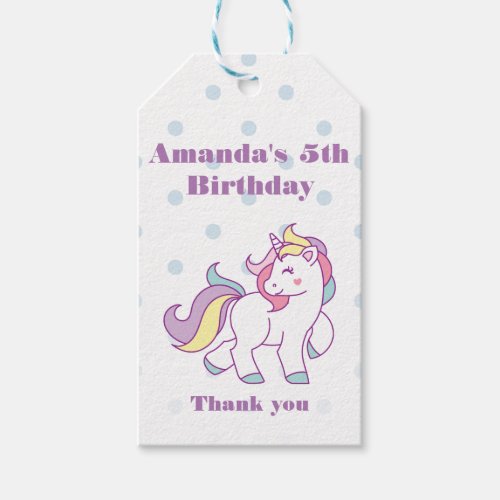 Cute Magical Unicorn Polka DOT custom Birthday Gift Tags