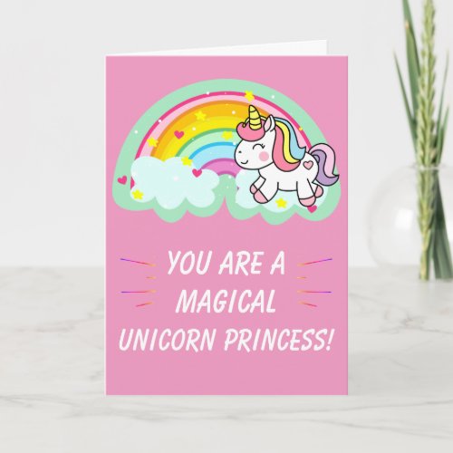 Cute Magical Unicorn Princess Pink Birthday Card