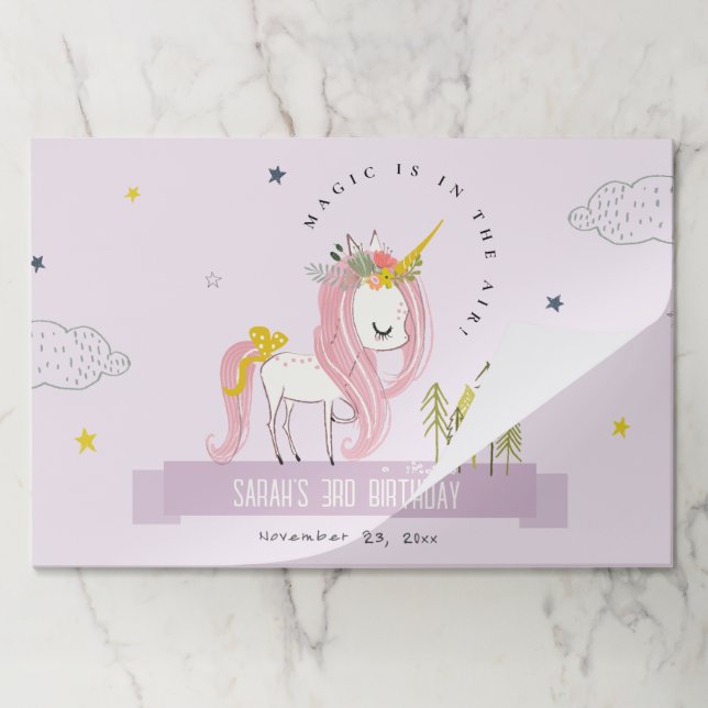 Cute Magical Unicorn Purple Kids Birthday Placemat (Folded)