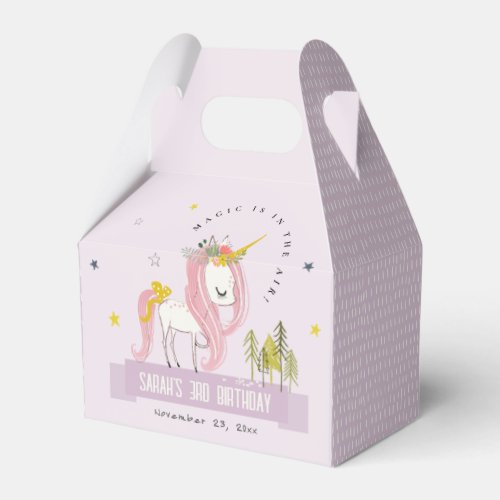 Cute Magical Unicorn Purple Lilac Kids Birthday Favor Boxes