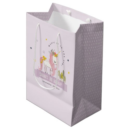 Cute Magical Unicorn Purple Lilac Kids Birthday Medium Gift Bag