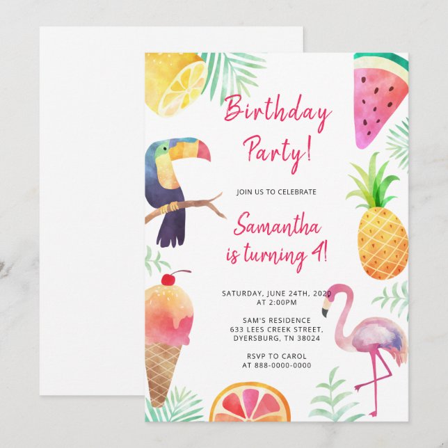 Cute Magical Unicorn Rainbow Birthday Invitation (Front/Back)