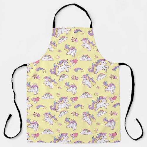 Cute Magical Unicorn Rainbows Pastel Colors yellow Apron