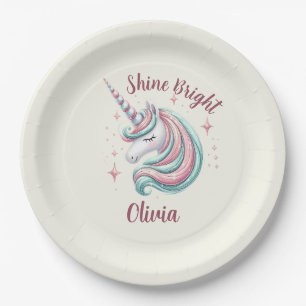 Cute Magical Unicorn Shine Bright Paper Plates