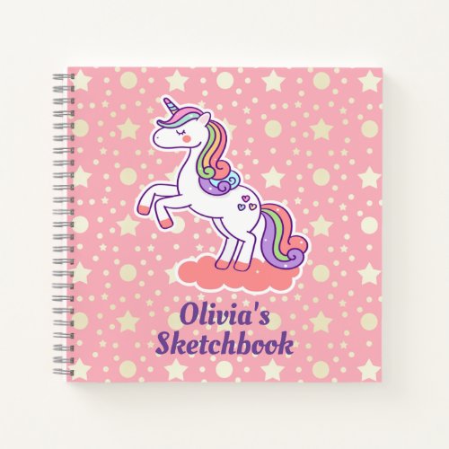 Cute Magical Unicorn Star Polka Dot Personalized  Notebook