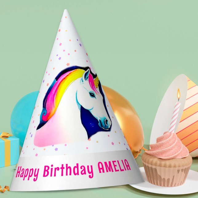 Cute Magical Unicorn Stars Girl Name Birthday Party Hat (Creator Uploaded)