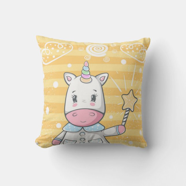 Cute Magical Unicorn Throw Pillow (Front)