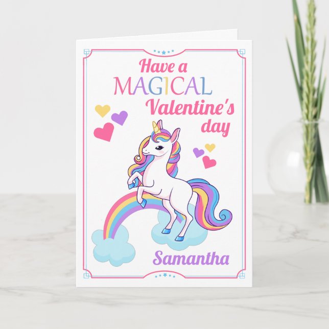 Cute Magical Unicorn Valentine's Day Card (Front)