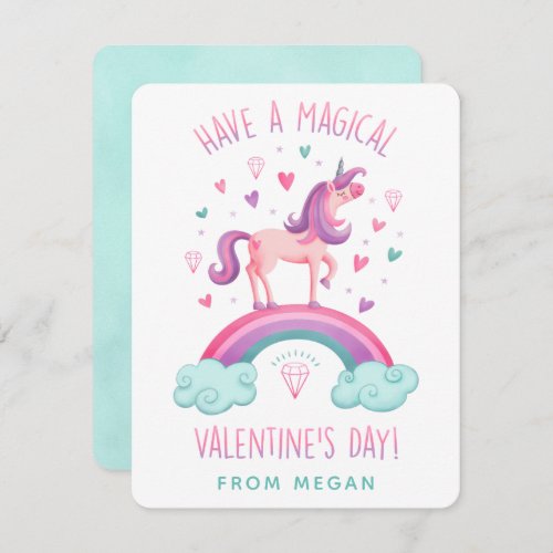 Cute Magical Unicorn Valentines Day Flat Note Card