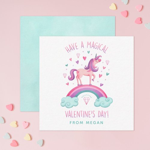 Cute Magical Unicorn Valentines Day Flat Note Card