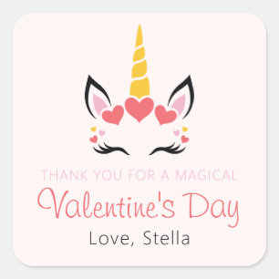 Cute Magical Unicorn Valentine's Day Personalized Square Sticker