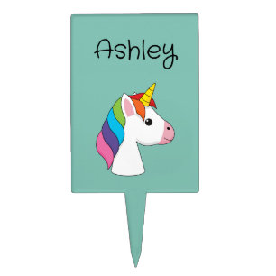 Cute Magical Unicorn w Colorful Hair Personalize Cake Topper