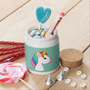 Cute Magical Unicorn with Colorful Hair Candy Jar
